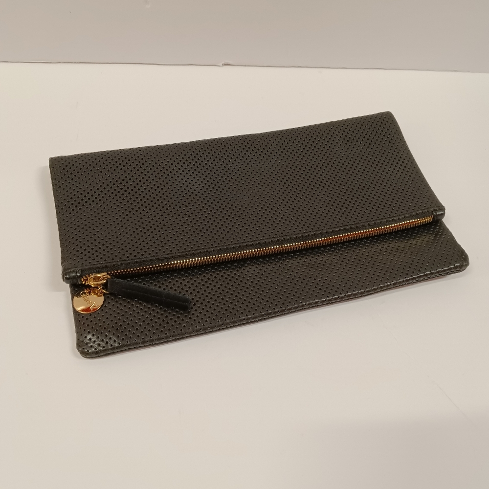 Clare V. Black Perforated Leather Clutch Bag